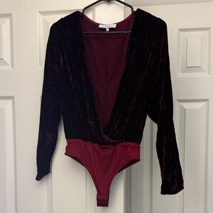 L'Academie Velvet Wrap Bodysuit - Burgundy